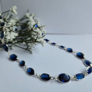 Elegant Blue CZ Necklace with Pure Sterling Silver Chain